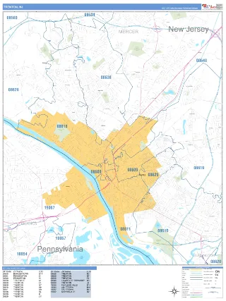 Trenton, NJ Business Reference style ZIP Code wall map