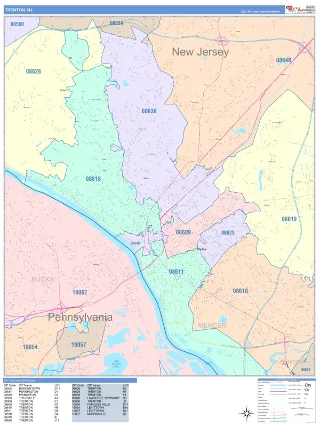 Trenton, NJ ColorCast style ZIP Code wall map