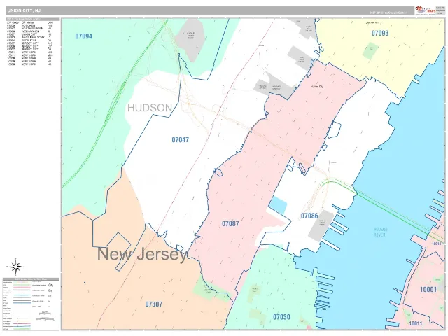 Union City, NJ ZIP Code Wall Map, Classic style
