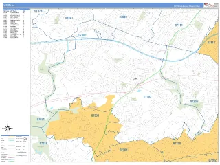 Union, NJ Business Reference style ZIP Code wall map
