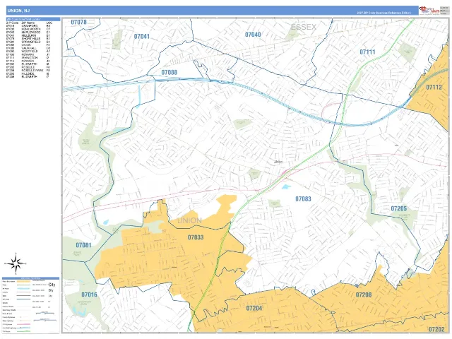 Union, NJ ZIP Code Wall Map, Business Reference style
