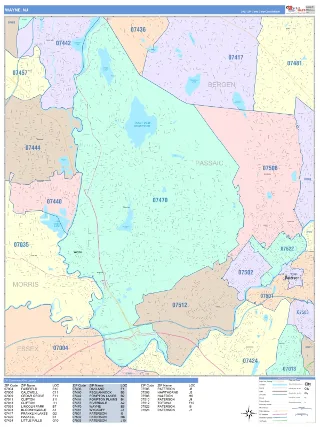 Wayne, NJ ColorCast style ZIP Code wall map