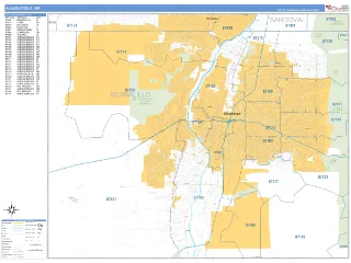 Albuquerque, NM Business Reference style ZIP Code wall map