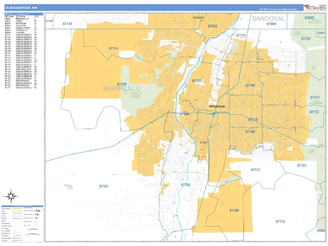 Albuquerque, NM ZIP Code Wall Map, Business Reference style