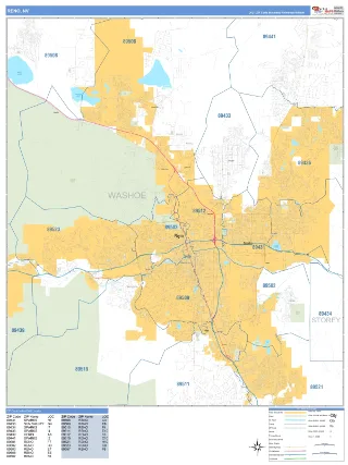 Reno, NV Business Reference style ZIP Code wall map