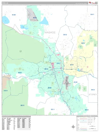 Reno, NV Classic style ZIP Code wall map
