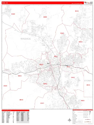 Reno, NV RedLine style ZIP Code wall map