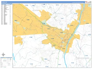 Albany, NY Business Reference style ZIP Code wall map