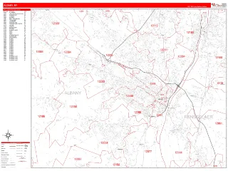 Albany, NY RedLine style ZIP Code wall map