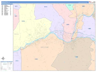 Binghamton, NY ColorCast style ZIP Code wall map