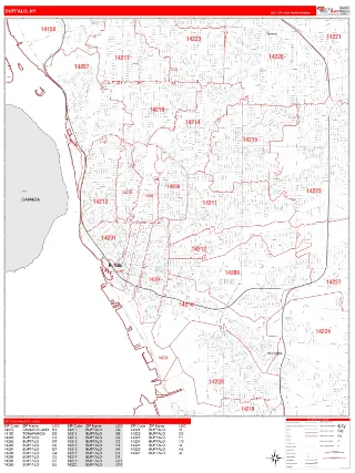Buffalo, NY RedLine style ZIP Code wall map