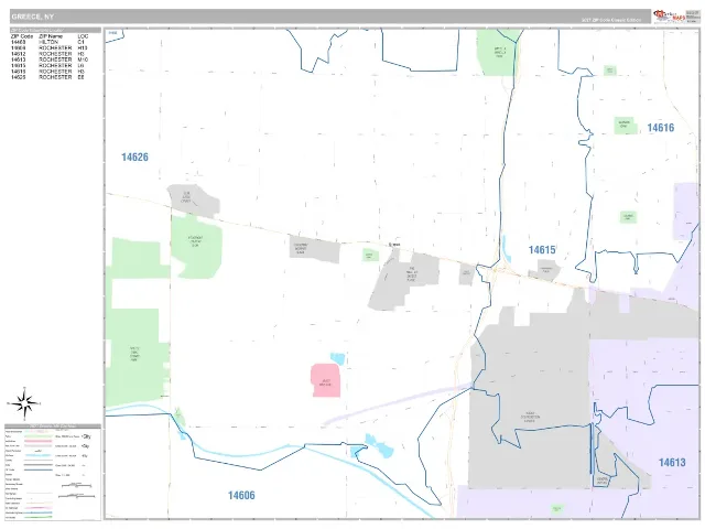 Greece, NY ZIP Code Wall Map, Classic style