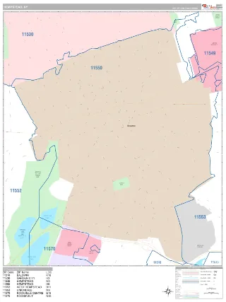 Hempstead, NY Classic style ZIP Code wall map