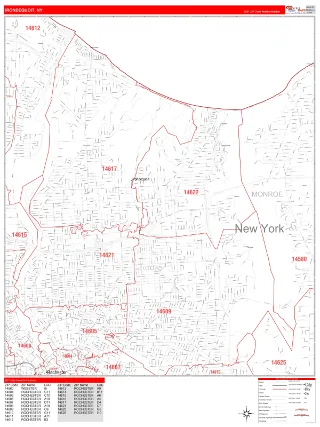 Irondequoit, NY RedLine style ZIP Code wall map
