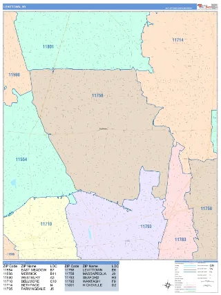 Levittown, NY ColorCast style ZIP Code wall map