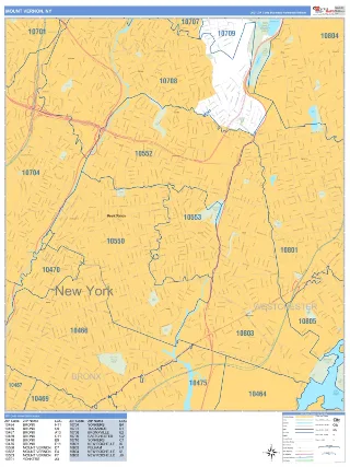Mount Vernon, NY Business Reference style ZIP Code wall map