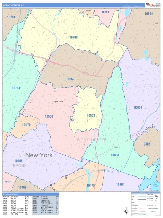 Mount Vernon, NY ColorCast style ZIP Code wall map