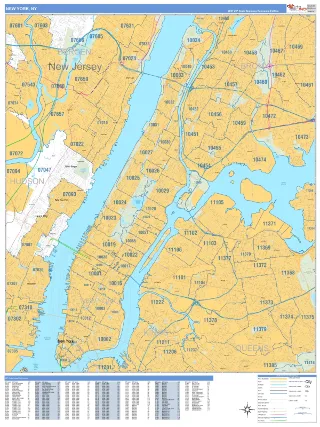 New York, NY Business Reference style ZIP Code wall map