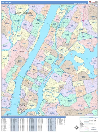 New York, NY ColorCast style ZIP Code wall map