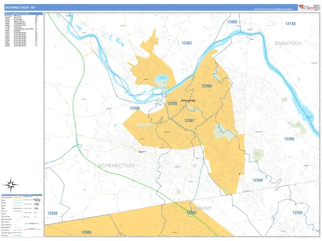 Schenectady, NY ZIP Code Wall Map, Business Reference style