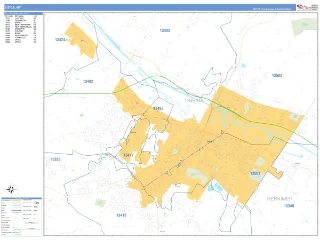 Utica, NY Business Reference style ZIP Code wall map