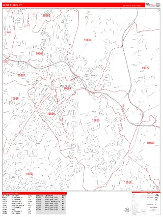White Plains, NY RedLine style ZIP Code wall map