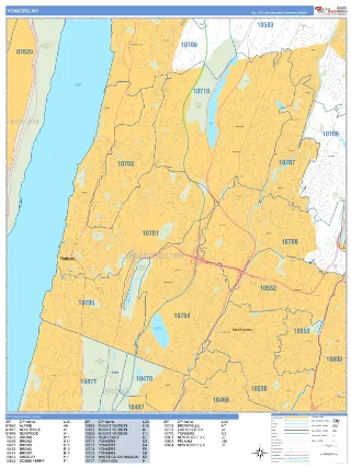 Yonkers, NY Business Reference style ZIP Code wall map