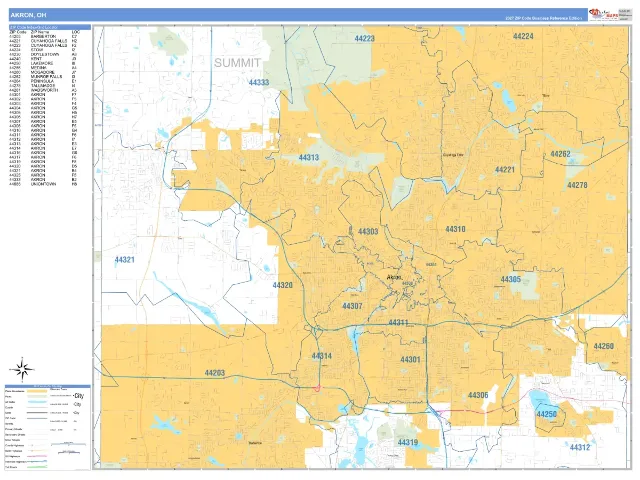 Akron, OH ZIP Code Wall Map, Business Reference style