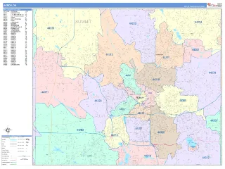 Akron, OH ColorCast style ZIP Code wall map