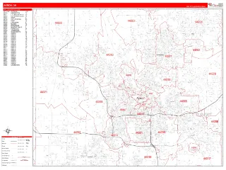 Akron, OH RedLine style ZIP Code wall map