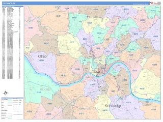 Cincinnati, OH ColorCast style ZIP Code wall map
