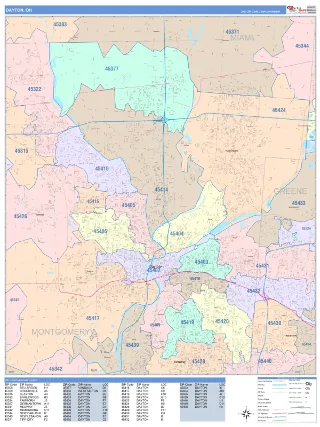 Dayton, OH ColorCast style ZIP Code wall map