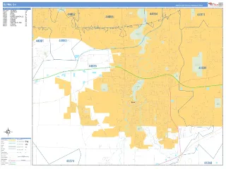 Elyria, OH Business Reference style ZIP Code wall map