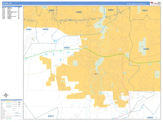 Elyria, OH ZIP Code Wall Map, Business Reference style