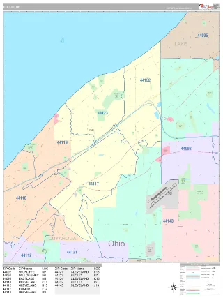 Euclid, OH Classic style ZIP Code wall map