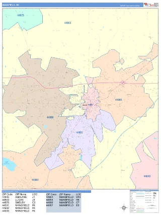 Mansfield, OH ColorCast style ZIP Code wall map