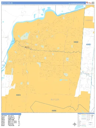 Middletown, OH Business Reference style ZIP Code wall map