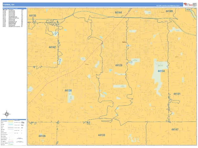 Parma, OH ZIP Code Wall Map, Business Reference style