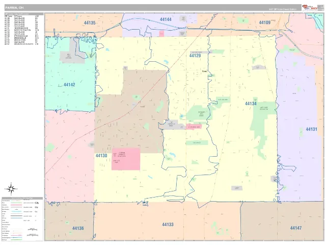 Parma, OH ZIP Code Wall Map, Classic style
