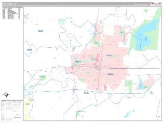 Springfield, OH Classic style ZIP Code wall map