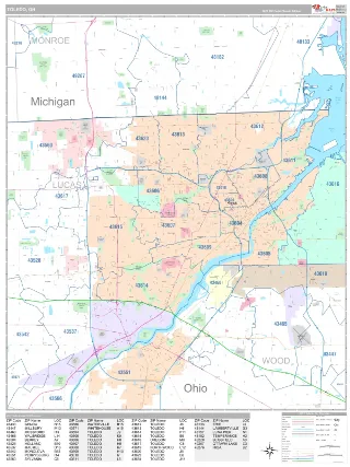Toledo, OH Classic style ZIP Code wall map
