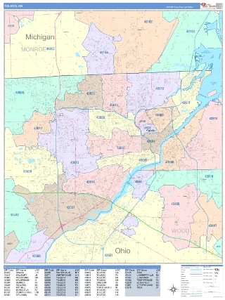 Toledo, OH ColorCast style ZIP Code wall map