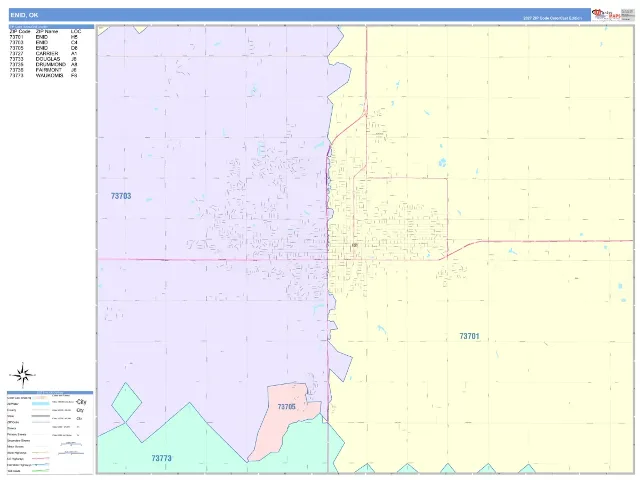 Enid, OK ZIP Code Wall Map, ColorCast style