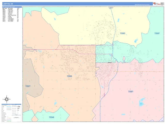 Lawton, OK ZIP Code Wall Map, ColorCast style