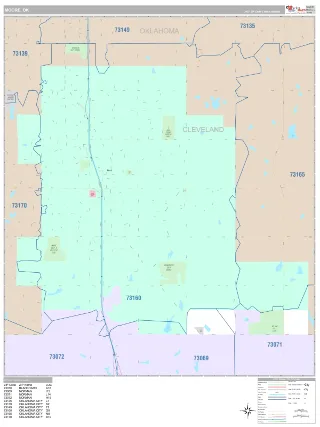 Moore, OK Classic style ZIP Code wall map
