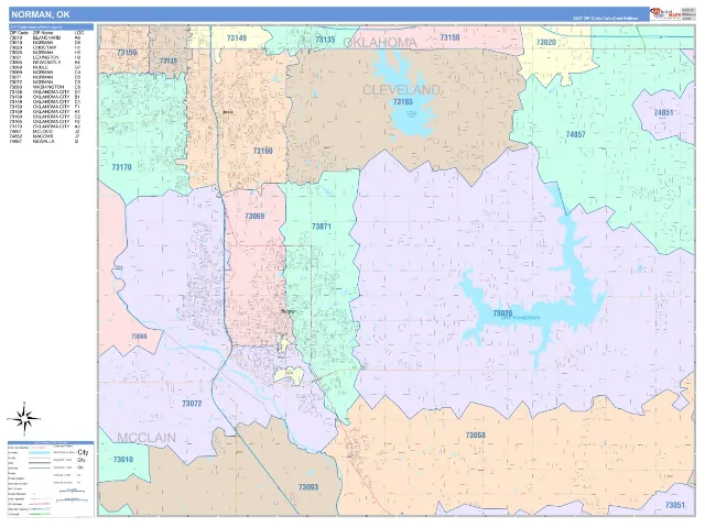 Norman, OK ZIP Code Wall Map, ColorCast style