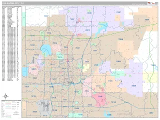 Oklahoma City, OK Classic style ZIP Code wall map