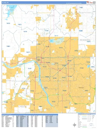 Tulsa, OK Business Reference style ZIP Code wall map