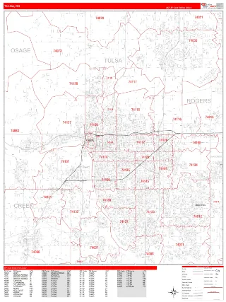 Tulsa, OK RedLine style ZIP Code wall map