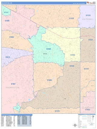Beaverton, OR ColorCast style ZIP Code wall map